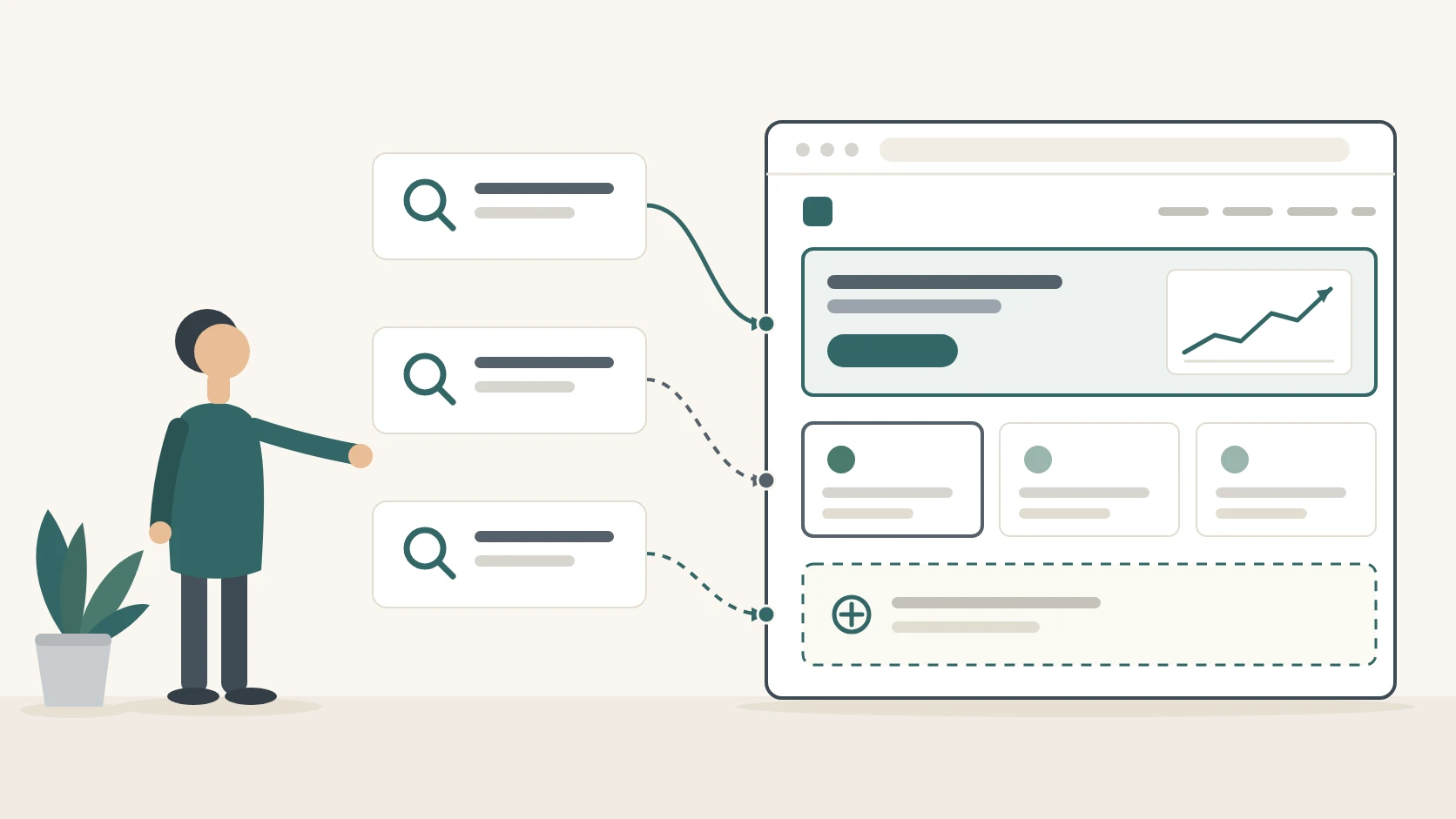 A marketing lead mapping search opportunities onto a website plan